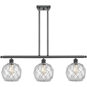 Ballston Farmhouse Rope 3 Light 36 inch Matte Black Island Light Ceiling Light in Clear Glass with White Rope, Ballston