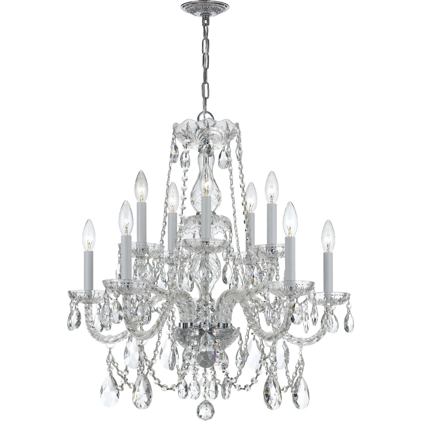Traditional Crystal 10 Light 26 inch Polished Chrome Chandelier Ceiling Light in Clear Swarovski Strass