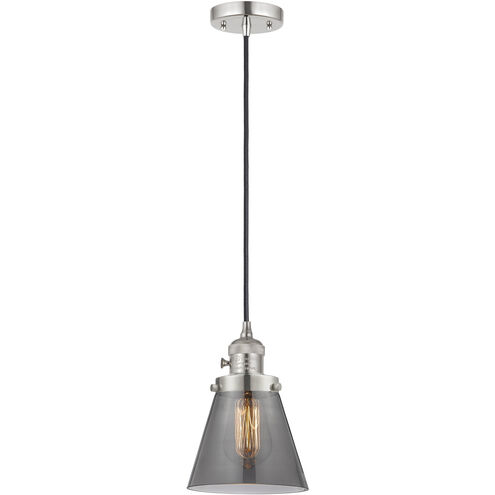 Franklin Restoration Cone 1 Light 6 inch Polished Nickel Mini Pendant Ceiling Light in Incandescent, Plated Smoke