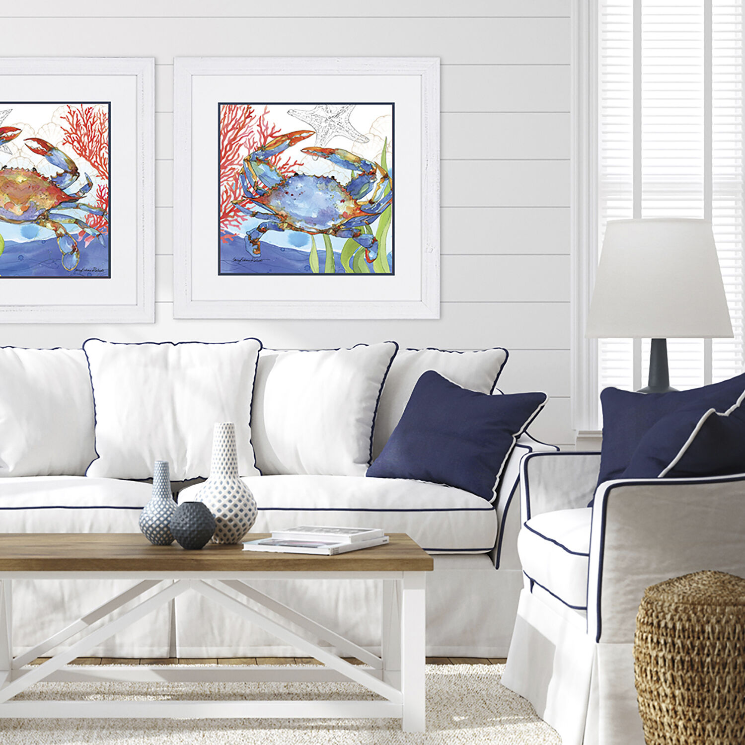 Oceana Crab Blue and Red and Green and Orange Framed Art