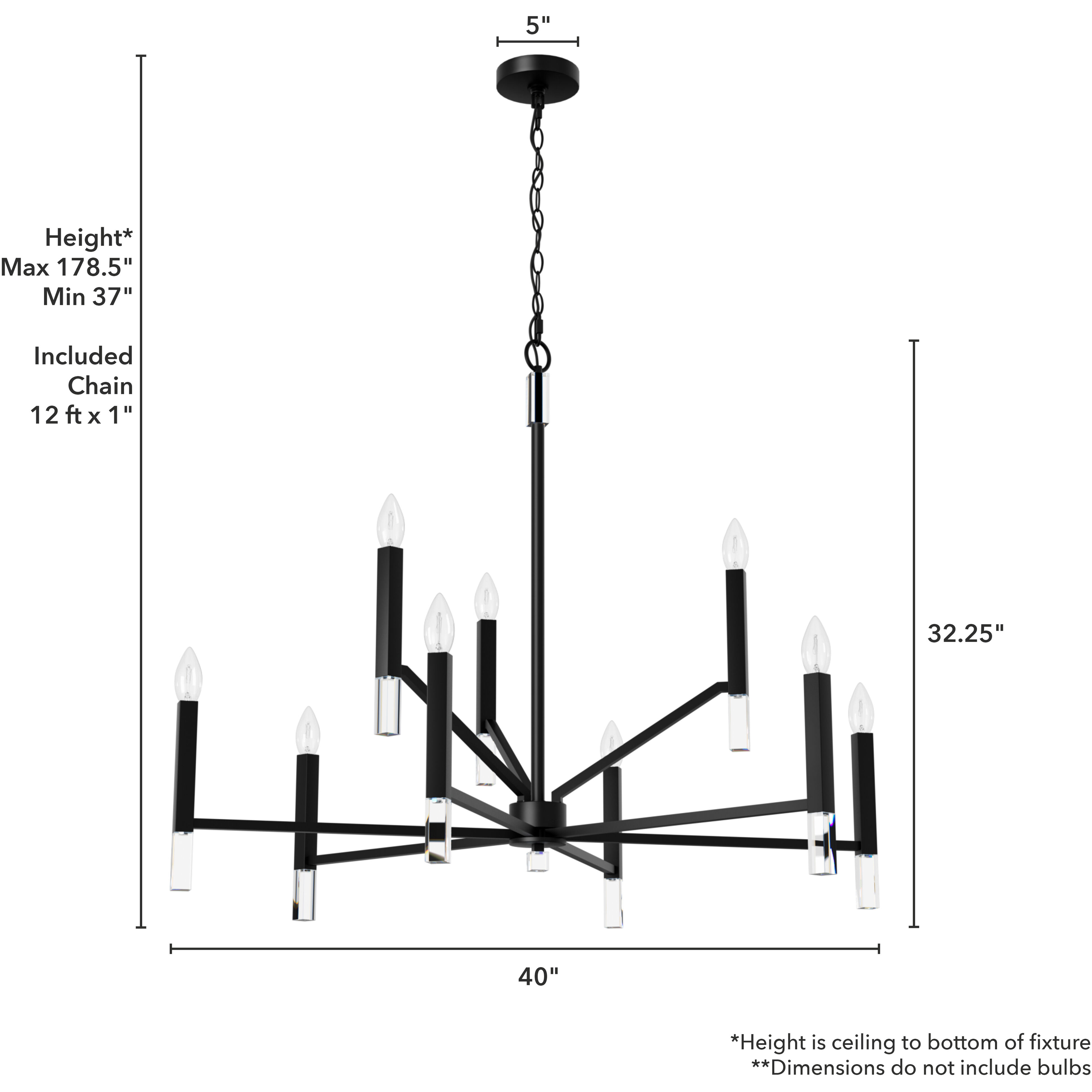 Sunjai 9 Light 40 inch Matte Black Chandelier Ceiling Light