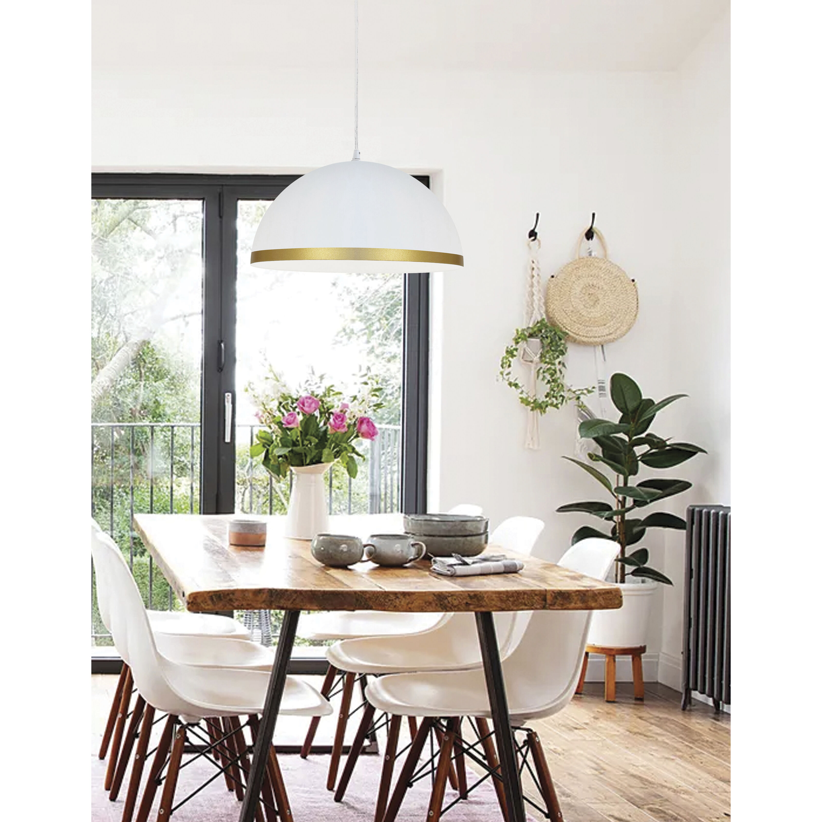 Ofelia LED 16 inch Matte White and Gold Pendant Ceiling Light, Dome