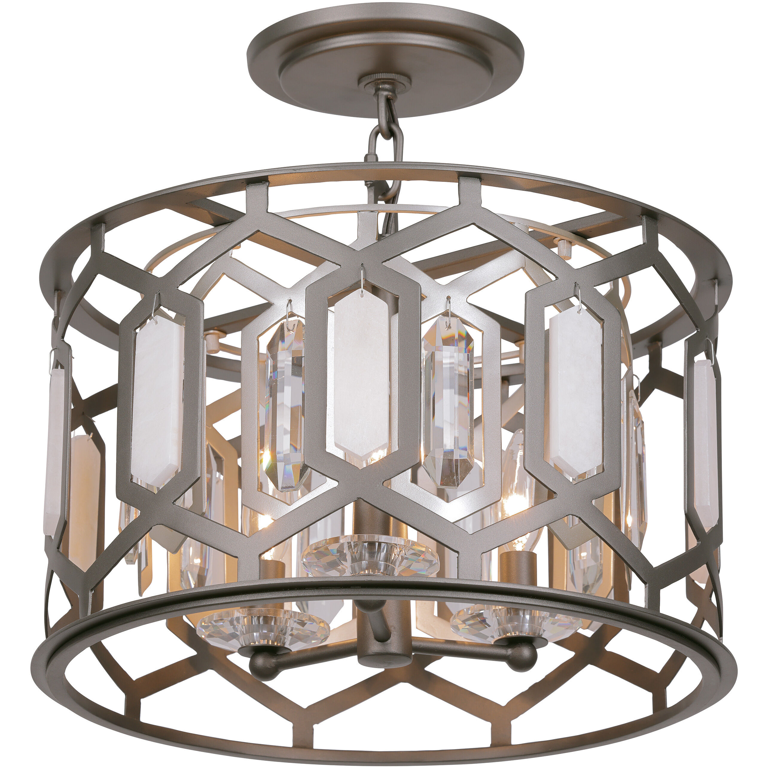 Hexly 3 Light 16 inch Bronze and Sultry Silver Semi Flush Mount Ceiling Light