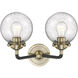 Nouveau Beacon LED 14 inch Black Antique Brass Bath Vanity Light Wall Light in Seedy Glass, Nouveau