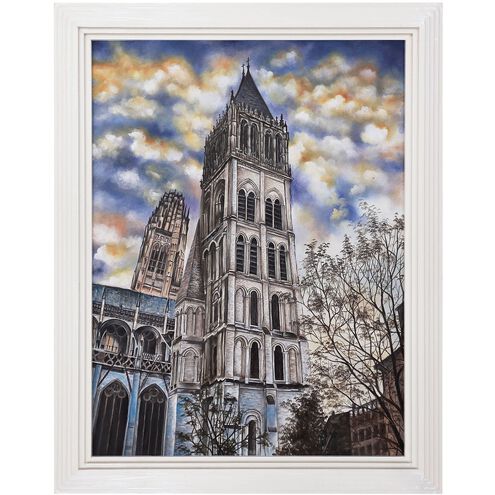 Euro Cathedral Multicolor with White Framed Wall Art