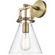 Newton Cone Sconce Wall Light in Brushed Brass, Clear Glass