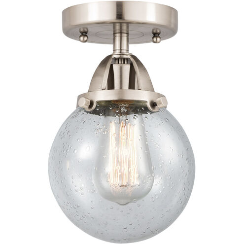 Nouveau 2 Beacon 1 Light 6 inch Brushed Satin Nickel Semi-Flush Mount Ceiling Light in Seedy Glass