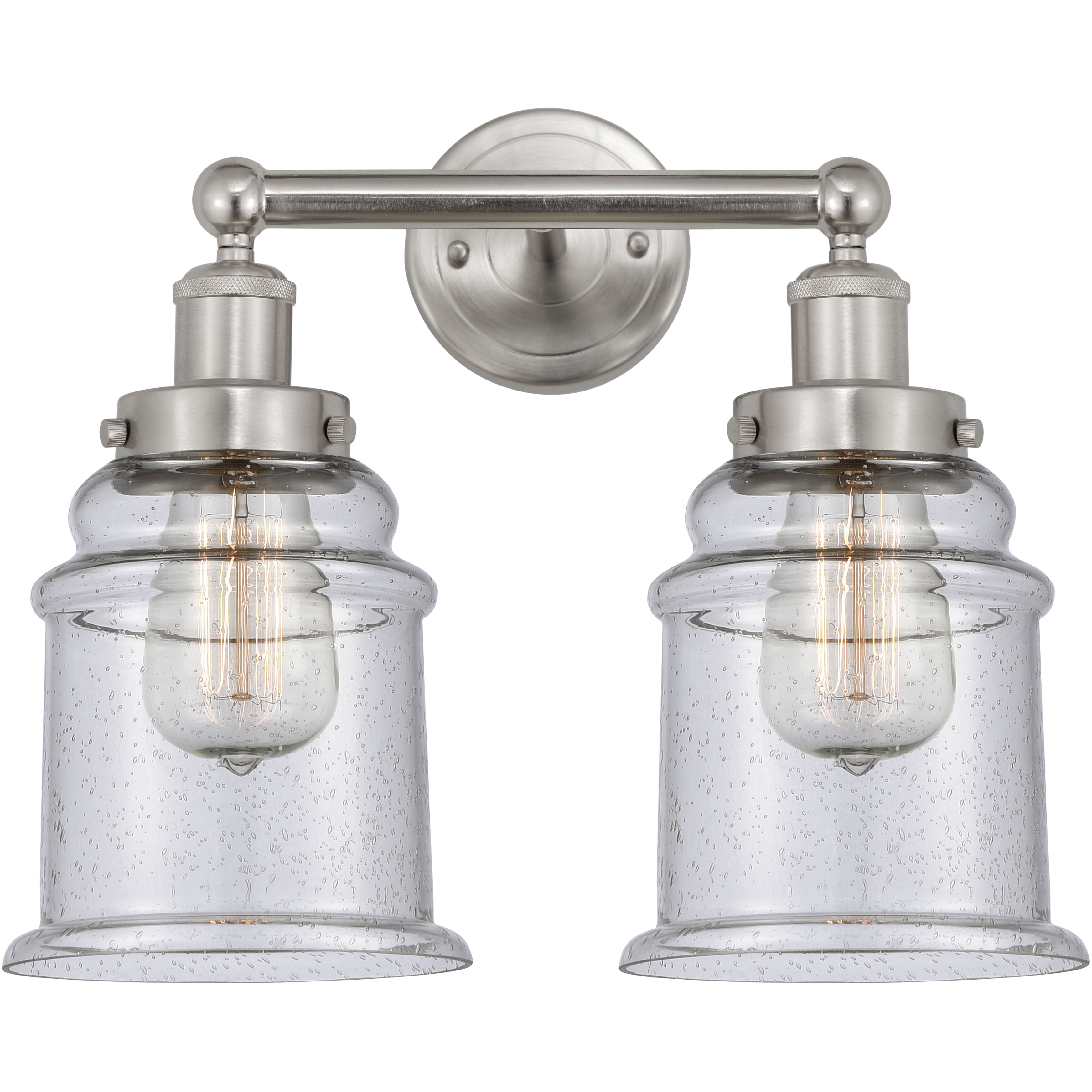 Edison Canton 2 Light 15 inch Brushed Satin Nickel Bath Vanity Light Wall Light in Seedy Glass