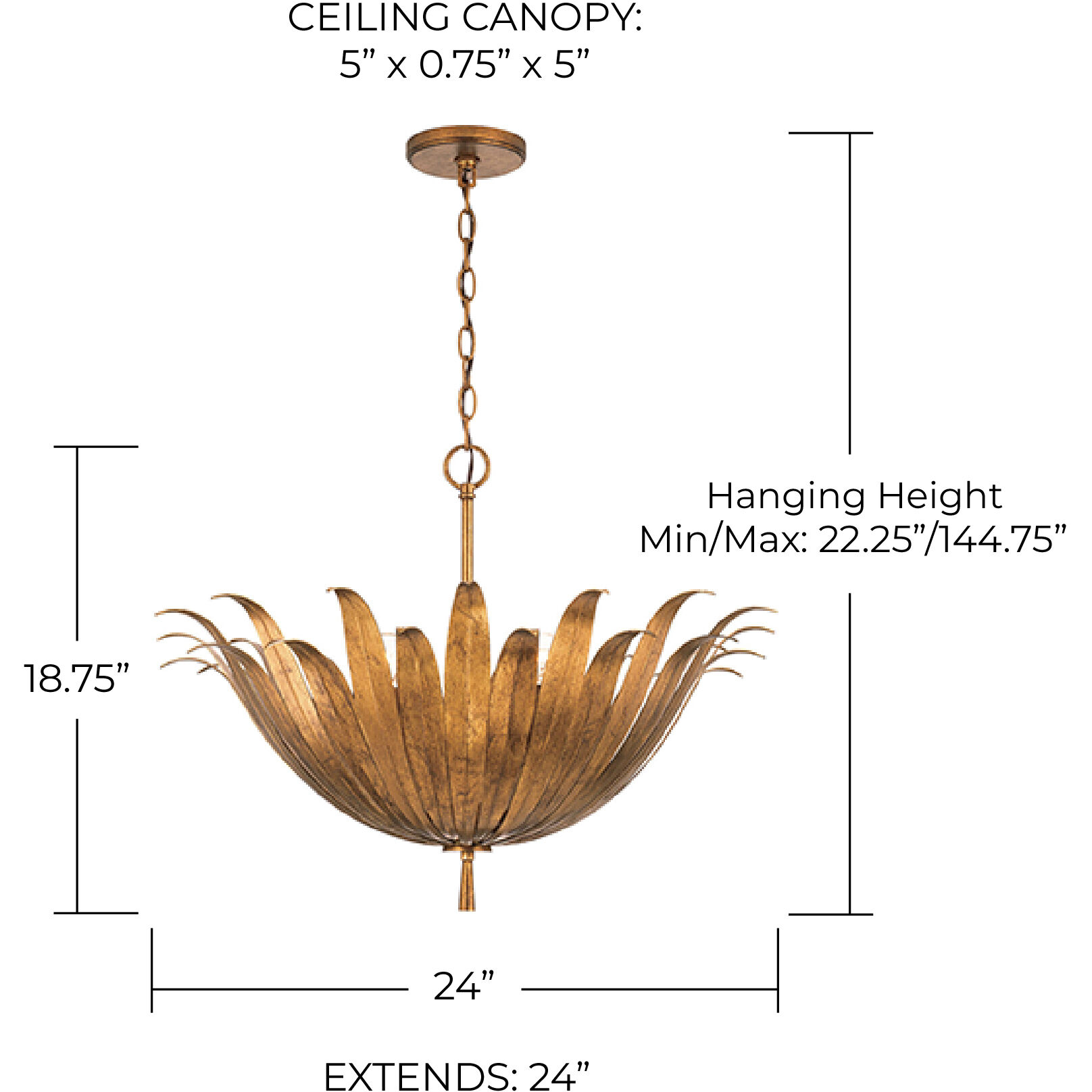 Eden 4 Light 24 inch Antique Gold Pendant Ceiling Light