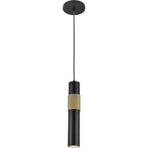 Passwell 1 Light 2.25 inch Matte Black with Aged Brass Pendant Ceiling Light