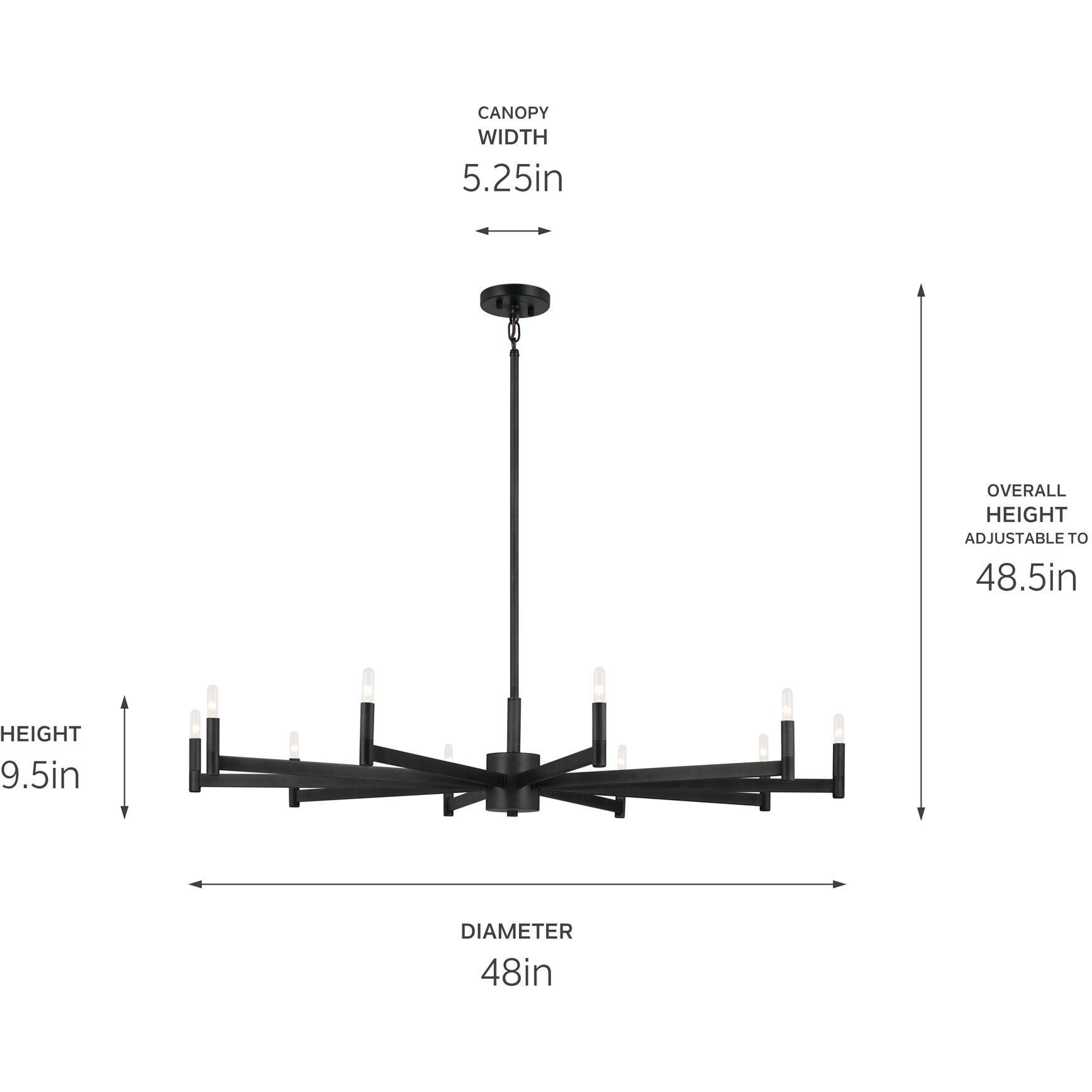 Erzo 10 Light Black Chandelier Ceiling Light, Large