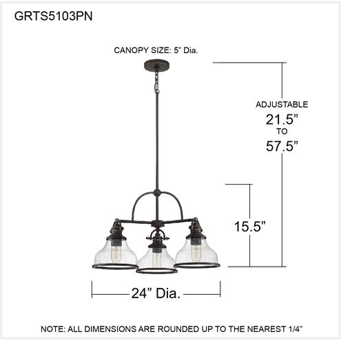 Grant 3 Light 24 inch Palladian Bronze Dinette Chandelier Ceiling Light
