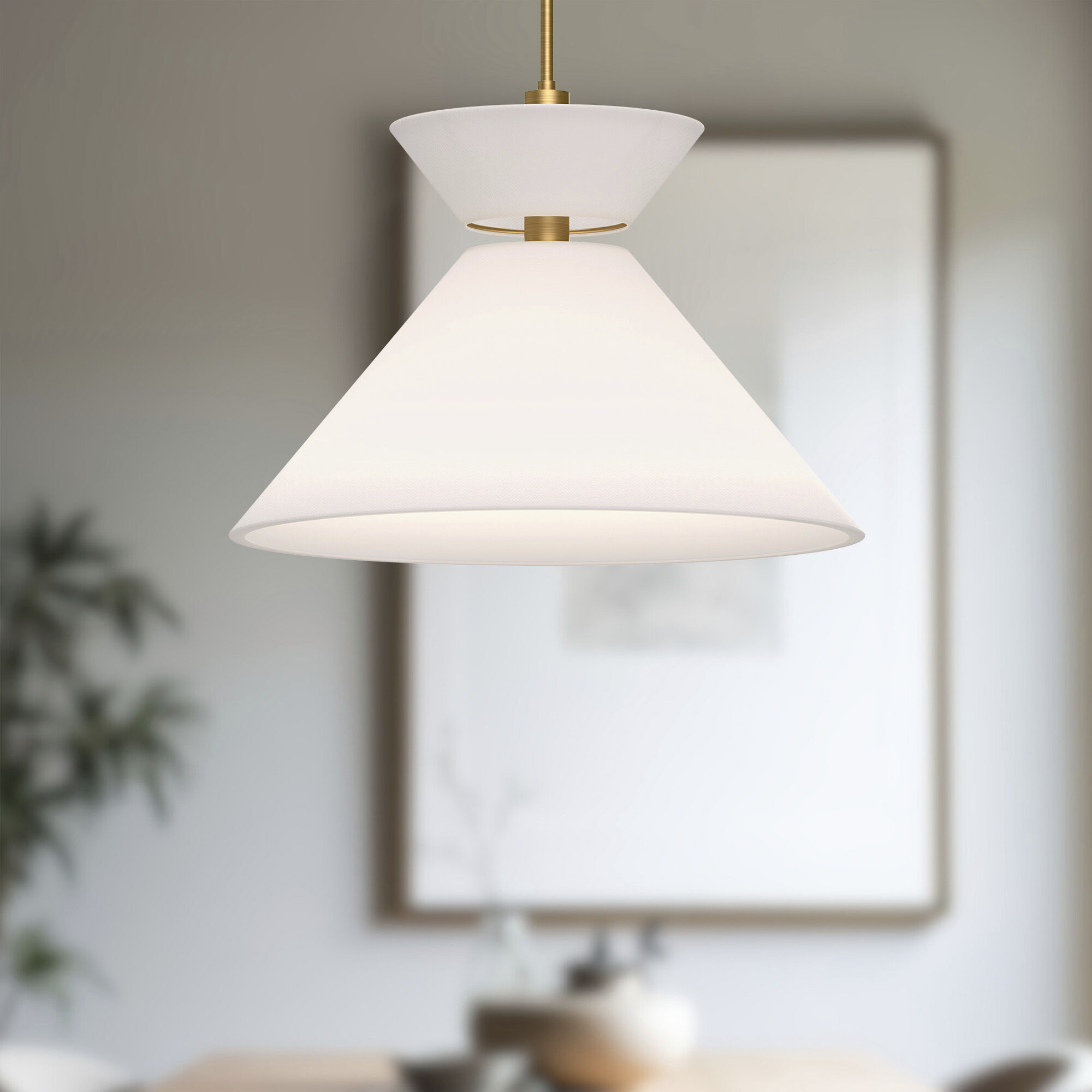 Alora Mood Chapelle Pendant Ceiling Light in Aged Gold and White Linen