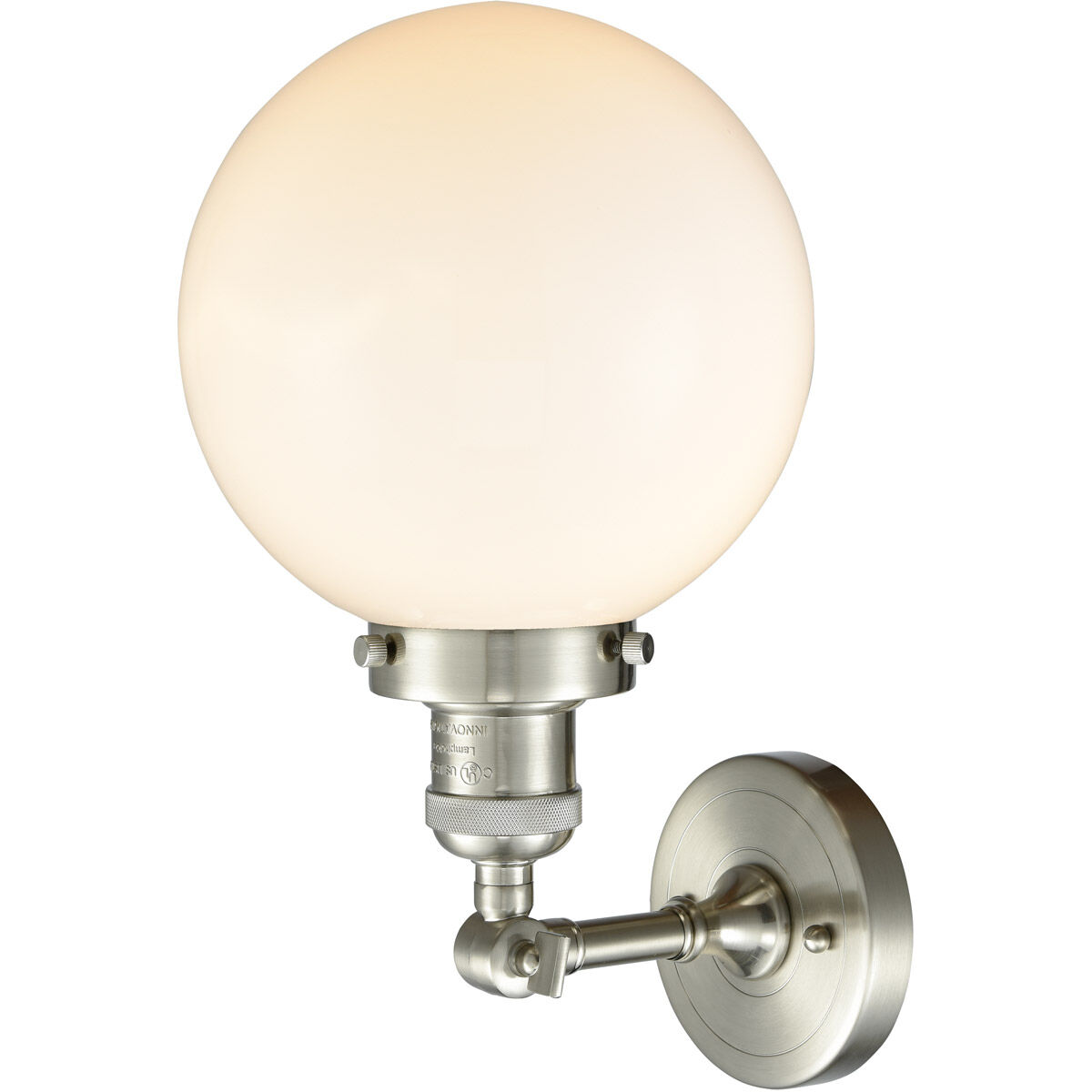 Franklin Restoration Large Beacon 1 Light 8 inch Brushed Satin Nickel Sconce Wall Light in Matte White Glass, Franklin Restoration