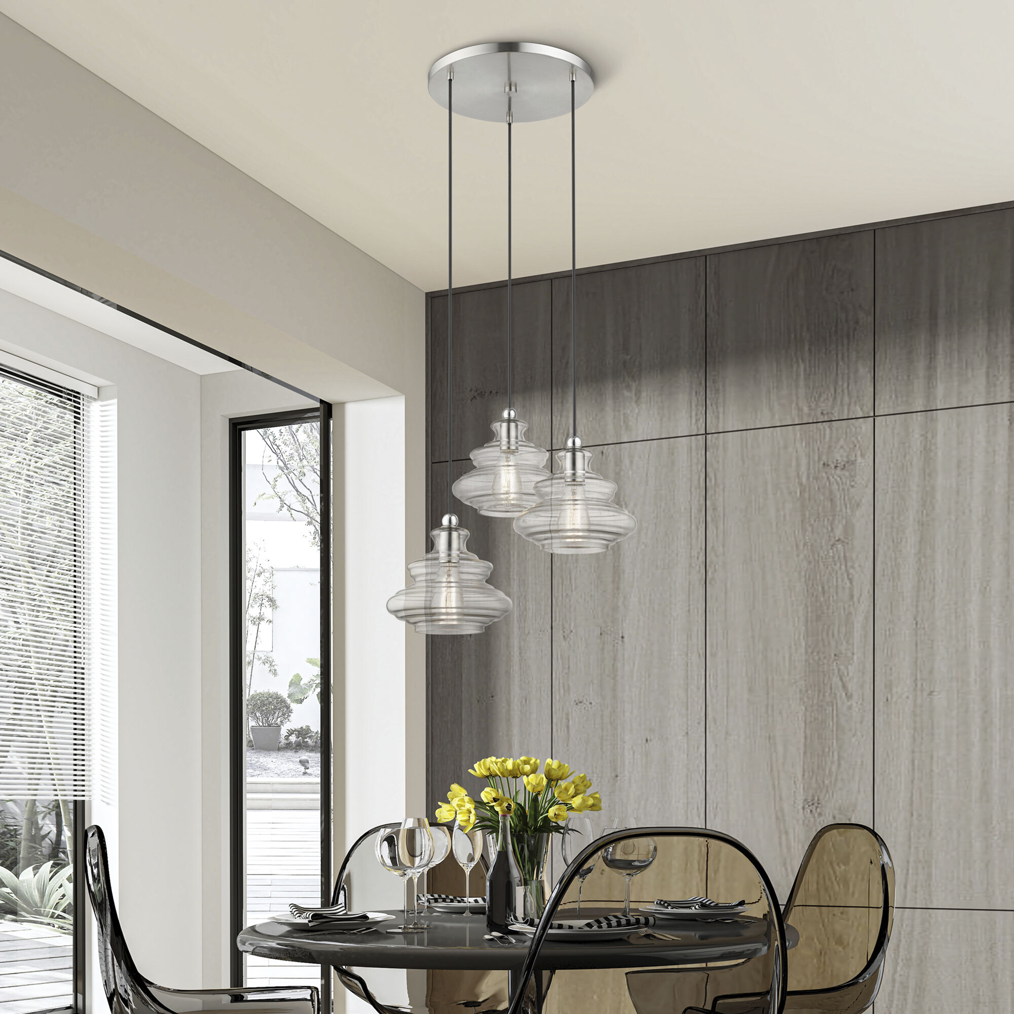 Everett 3 Light 20 inch Brushed Nickel with Chrome Finish Accents Pendant Chandelier Ceiling Light