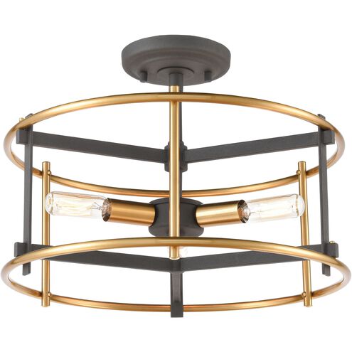 Millington 3 Light 14 inch Charcoal with Brushed Brass Semi Flush Mount Ceiling Light