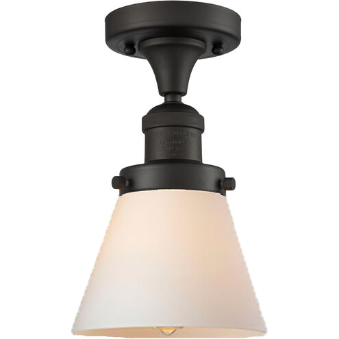 Franklin Restoration Small Cone LED 7 inch Oil Rubbed Bronze Semi-Flush Mount Ceiling Light in Matte White Glass, Franklin Restoration