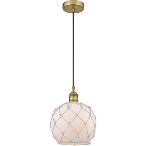 Edison Farmhouse Rope LED 8 inch Brushed Brass Mini Pendant Ceiling Light