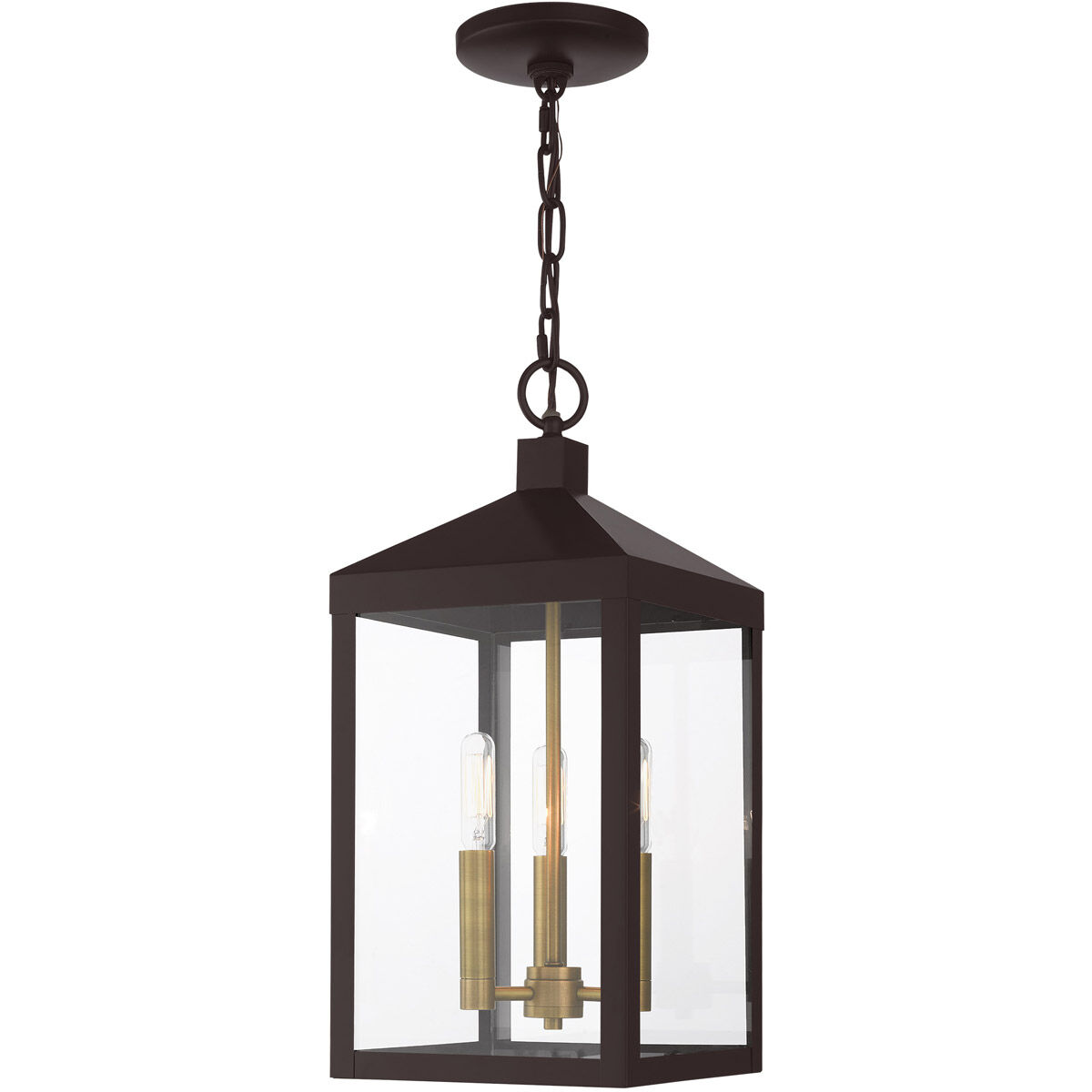 Nyack 3 Light 8.25 inch Bronze with Antique Brass Cluser Outdoor Pendant Lantern