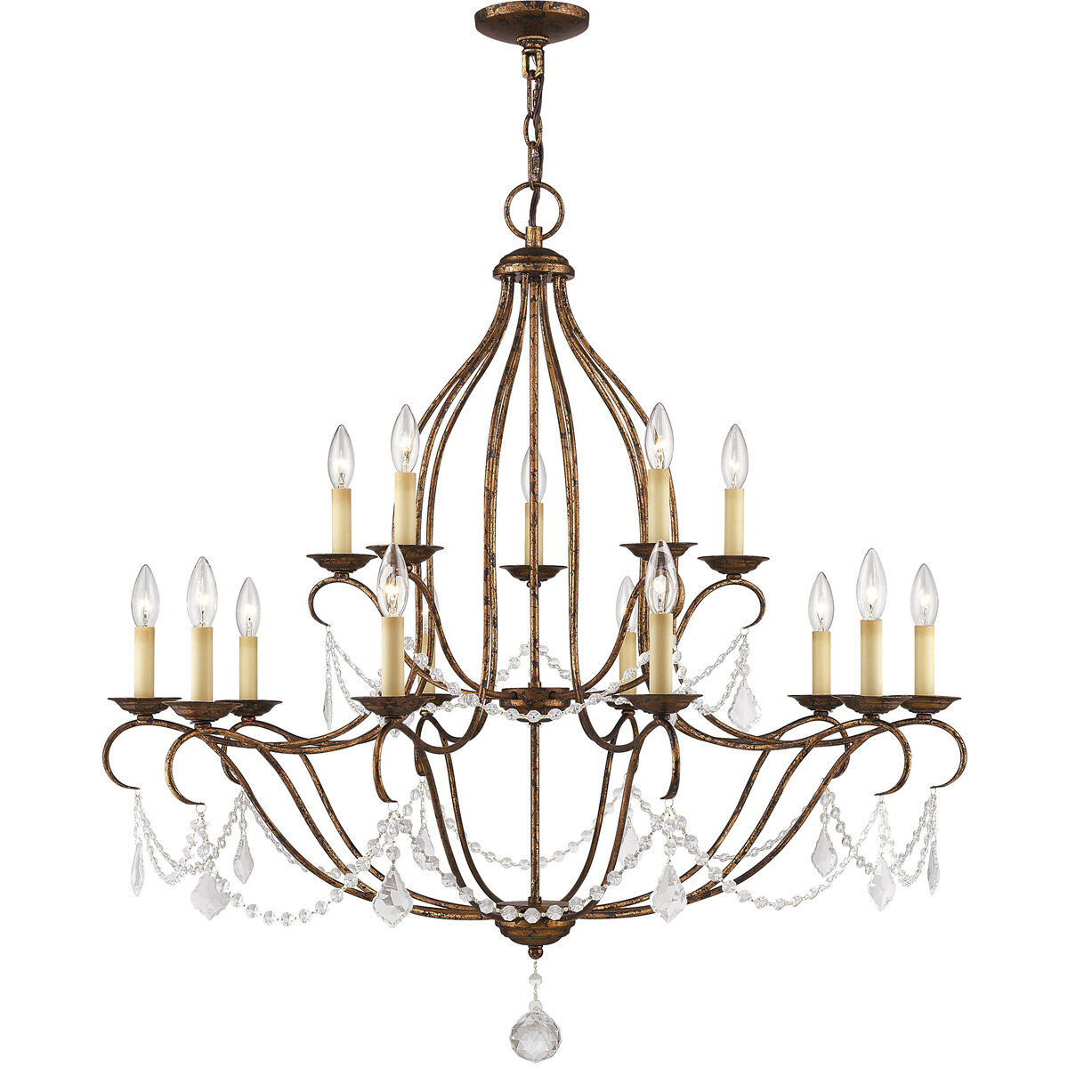 Chesterfield 15 Light 38 inch Hand Applied Venetian Golden Bronze Chandelier Ceiling Light