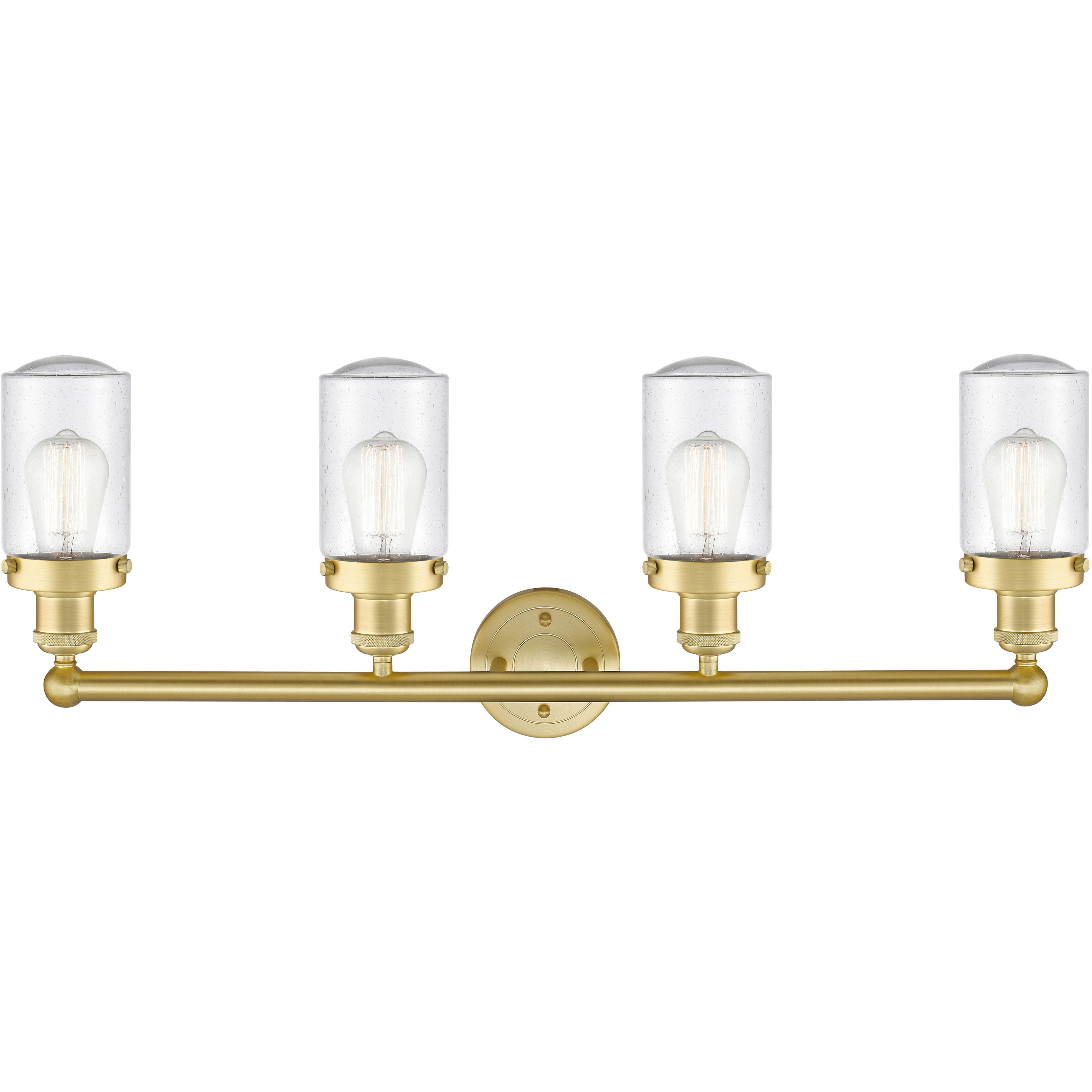 Dover 4 Light 33.5 inch Satin Gold Bath Vanity Light Wall Light in Seedy Glass