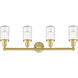 Dover 4 Light 33.5 inch Satin Gold Bath Vanity Light Wall Light in Seedy Glass