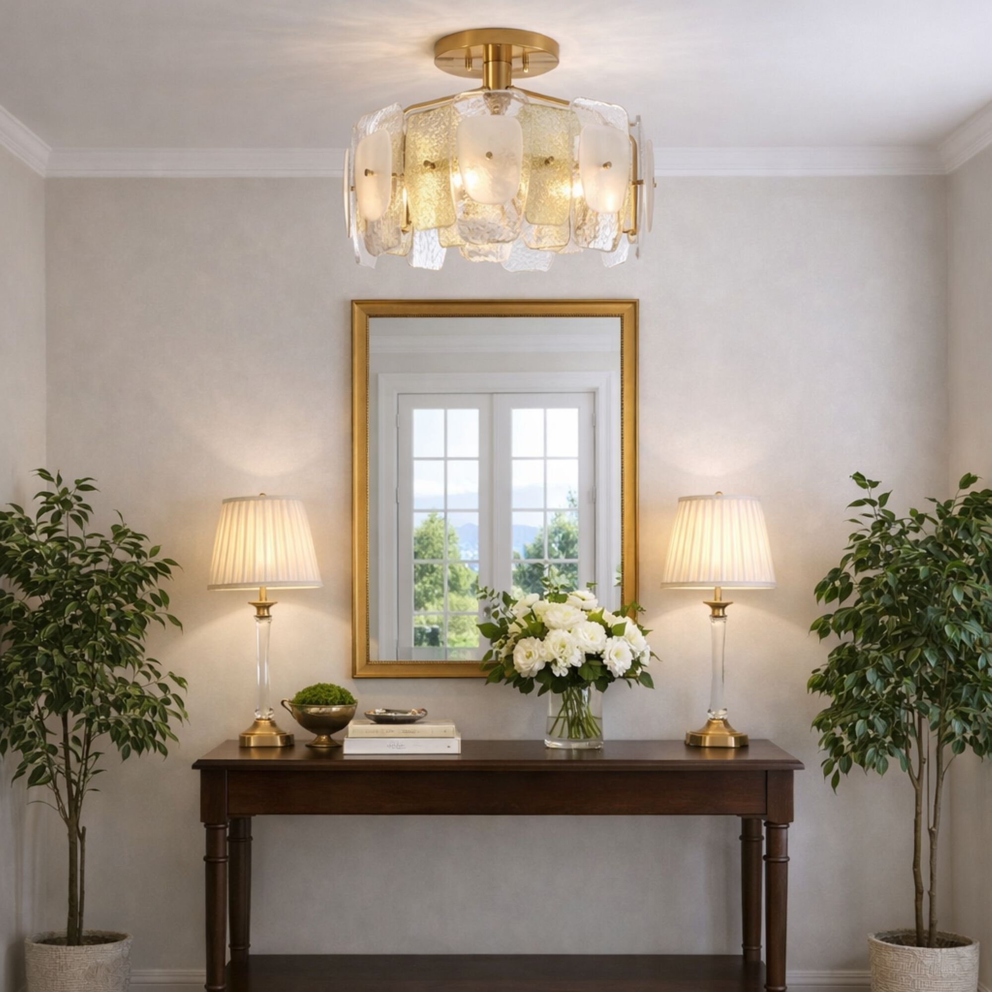 Strata 6 Light 23.75 inch Lacquered Gold Semi Flush Ceiling Light