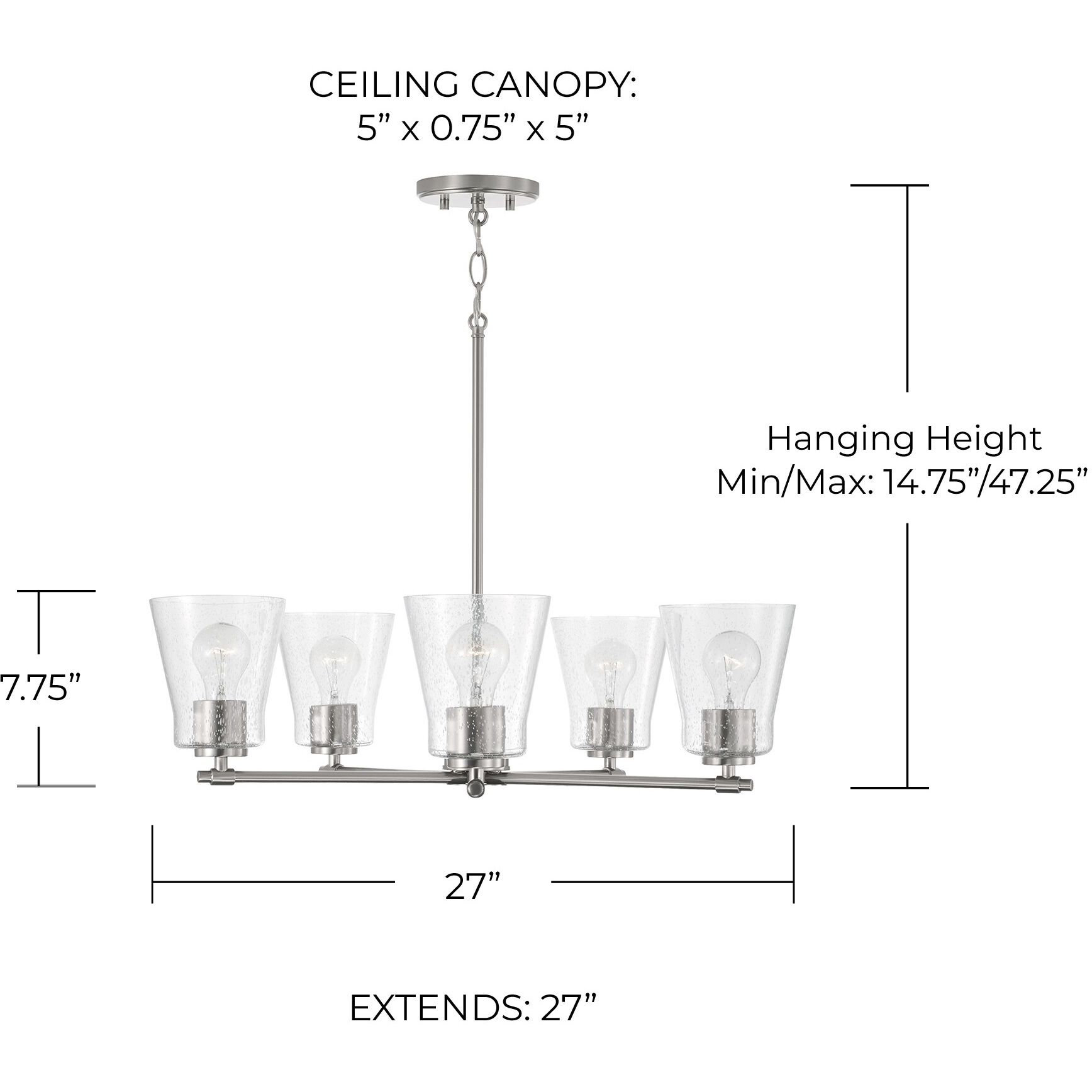 Baker 5 Light 27 inch Brushed Nickel Chandelier Ceiling Light