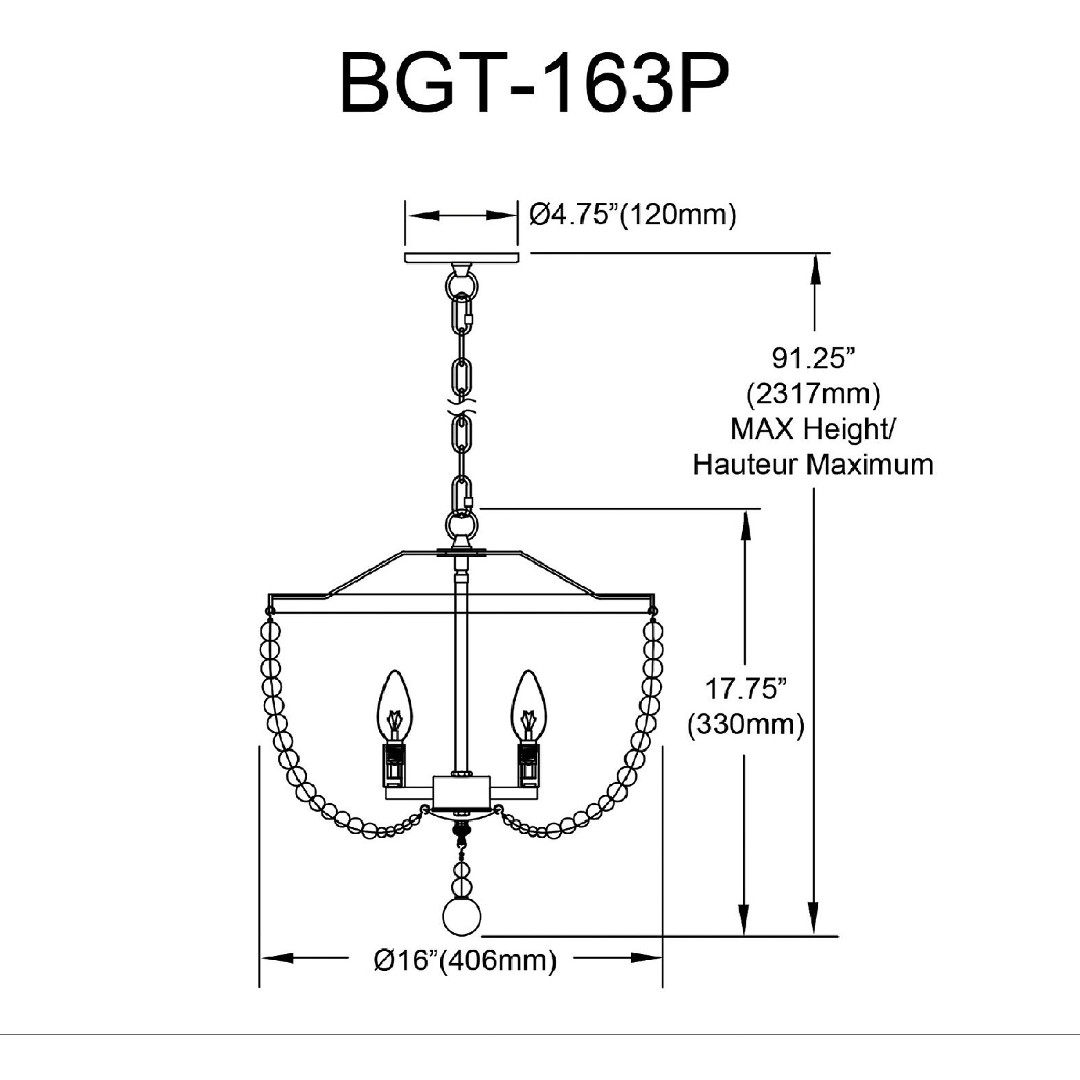 Bridget LED 16 inch Vintage White Pendant Ceiling Light, Beaded
