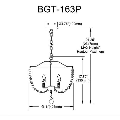 Bridget LED 16 inch Vintage White Pendant Ceiling Light, Beaded