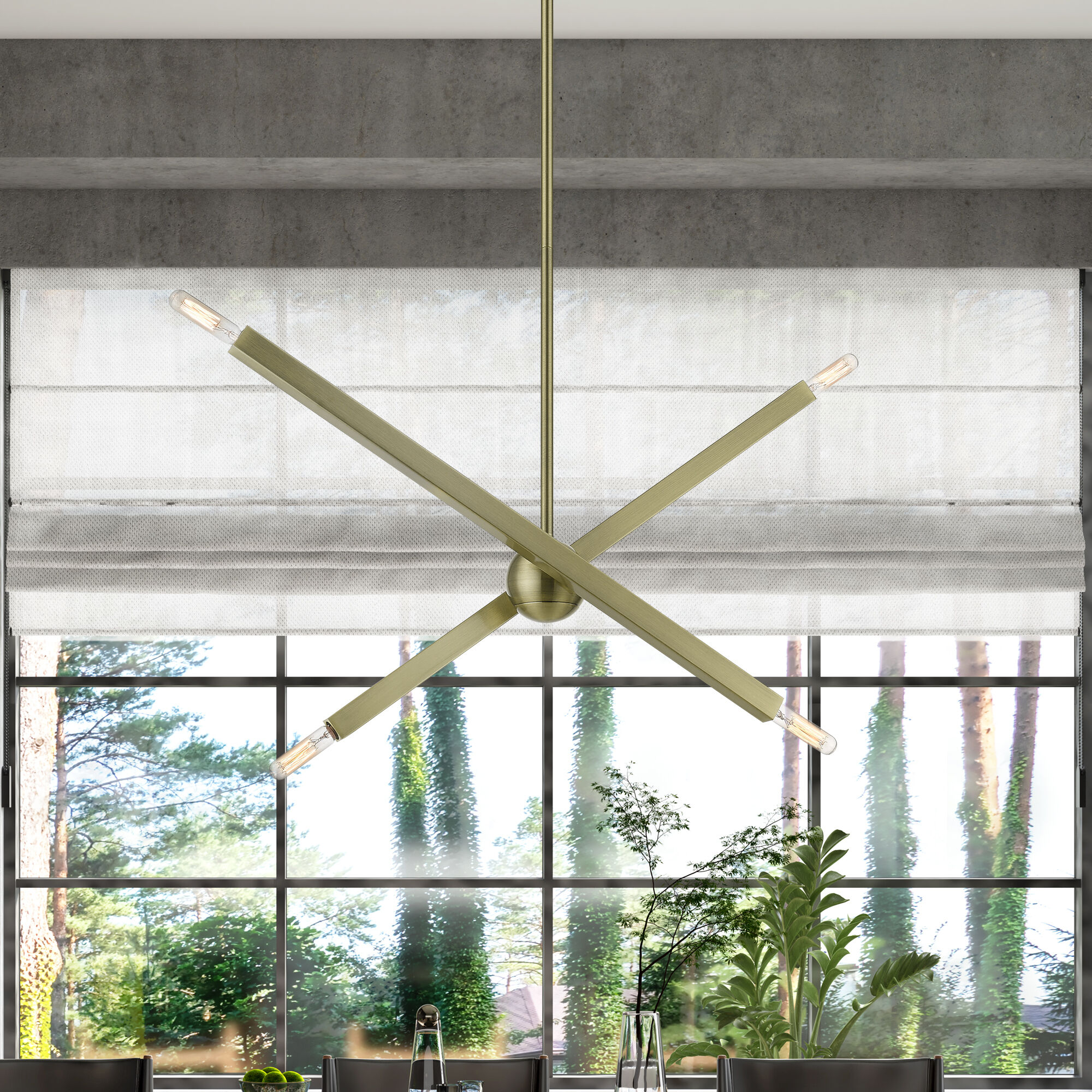 Monaco 4 Light 28 inch Antique Brass Linear Chandelier Ceiling Light