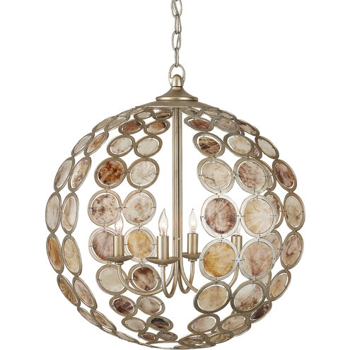 Tartufo 4 Light 20 inch Contemporary Silver Leaf/Capiz Shell Chandelier Ceiling Light