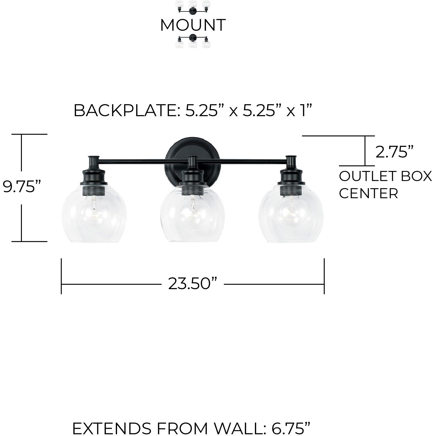 Mid Century 3 Light 24 inch Matte Black Vanity Light Wall Light
