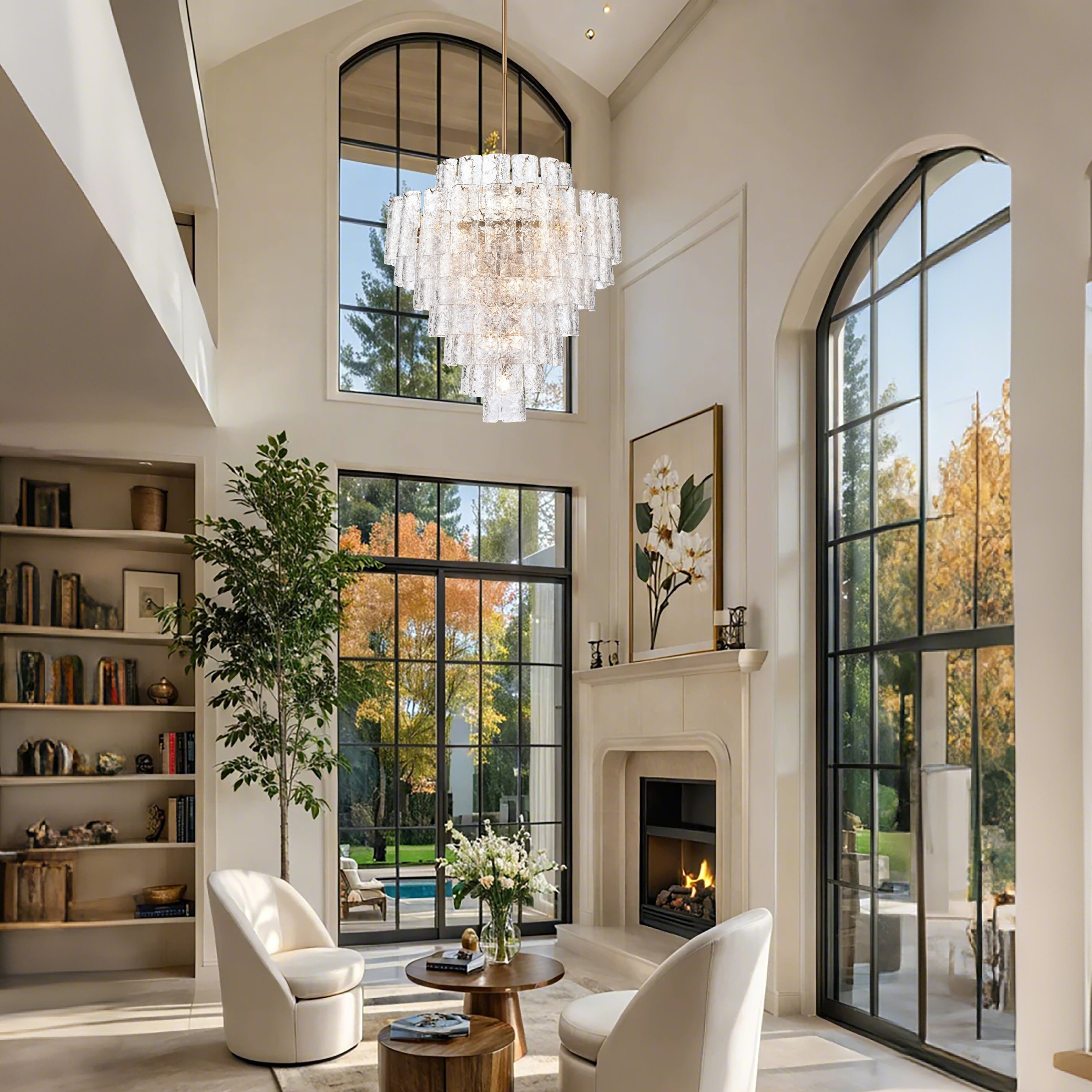 Fire and Ice 21 Light 34 inch Lacquered Gold Chandelier Ceiling Light in Clear Glass