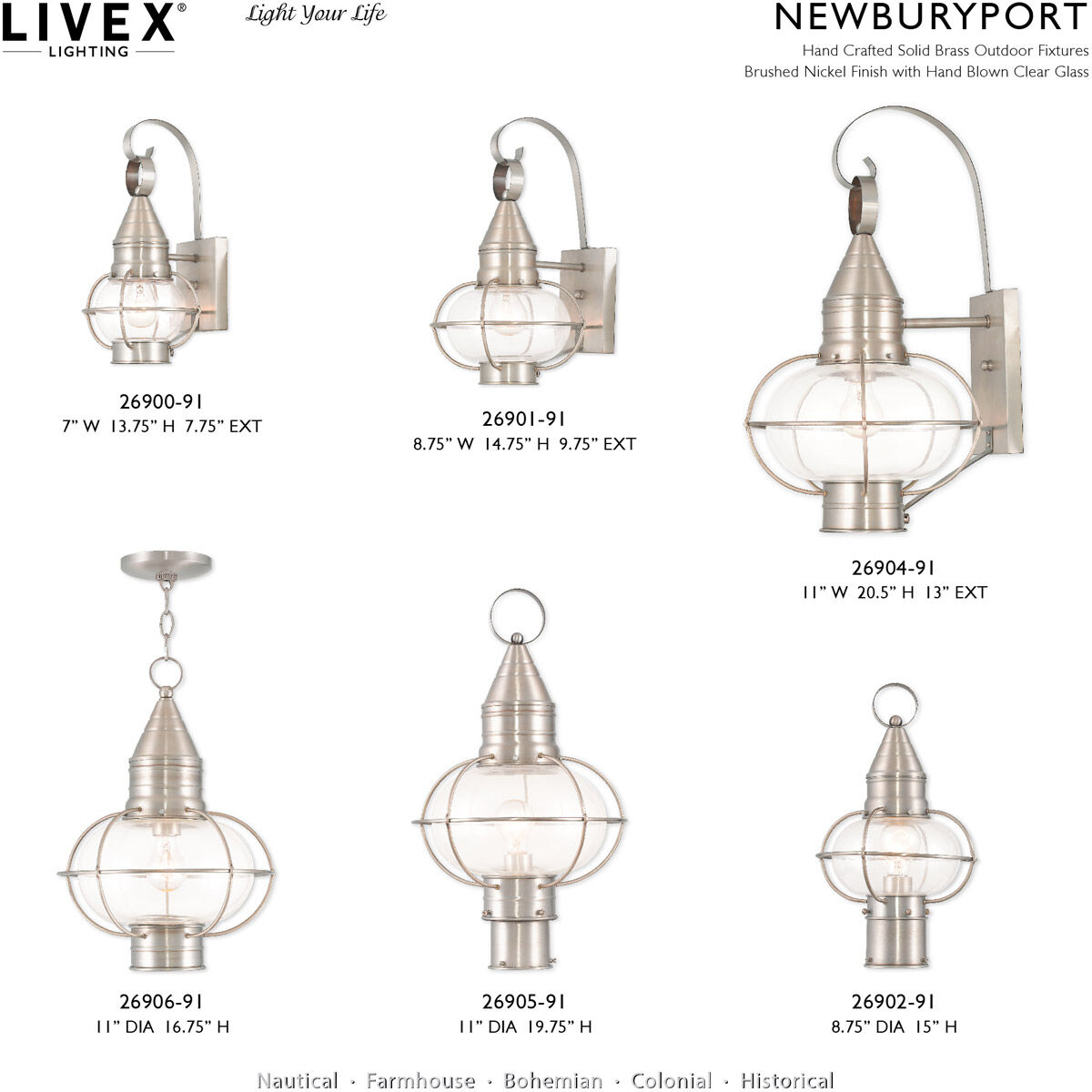 Newburyport 1 Light 20 inch Brushed Nickel Outdoor Post Top Lantern