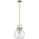 Newton Sphere 1 Light 10 inch Brushed Brass Mini Pendant Ceiling Light in Seedy Glass