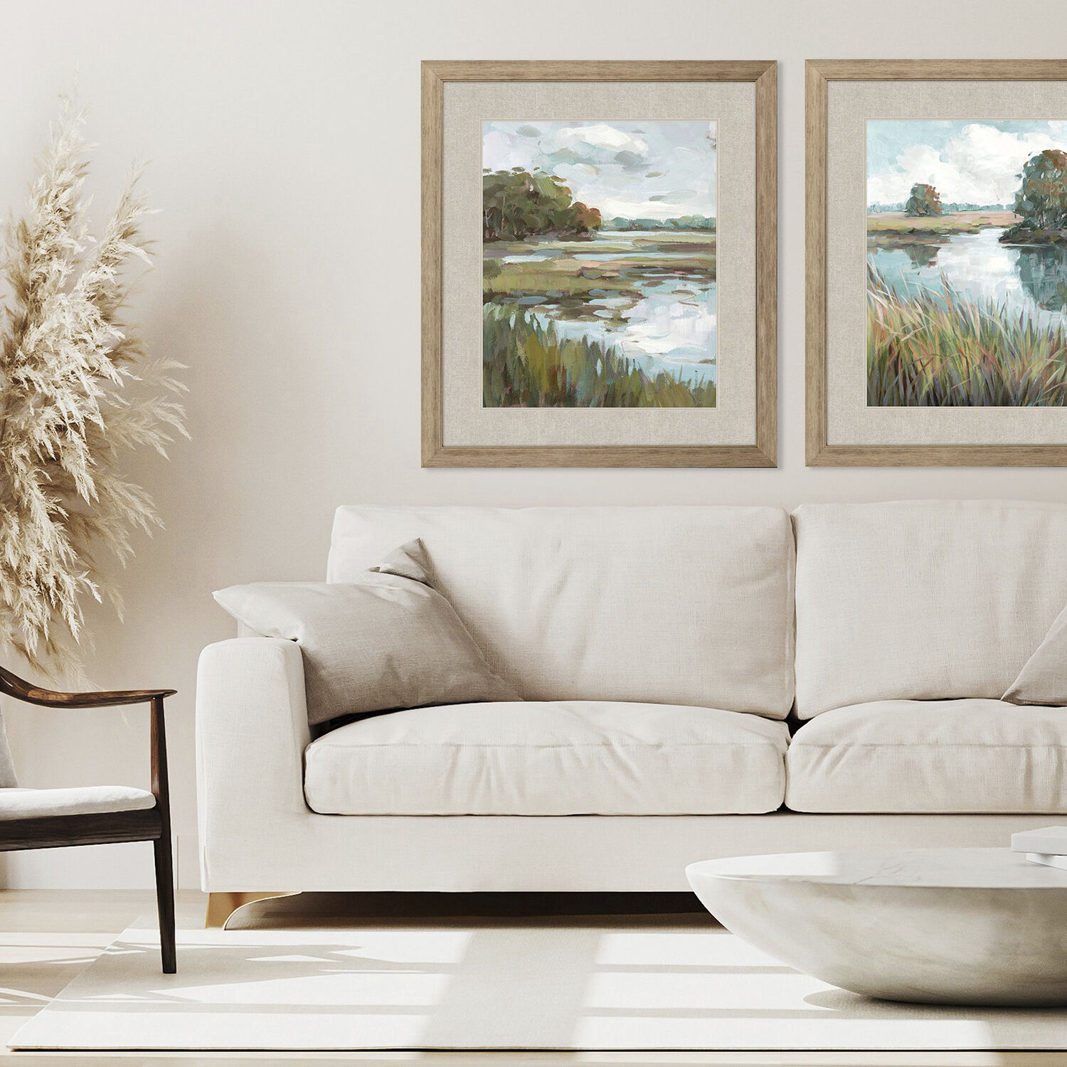 Riverside View Blue and Green and Teal and White Framed Art