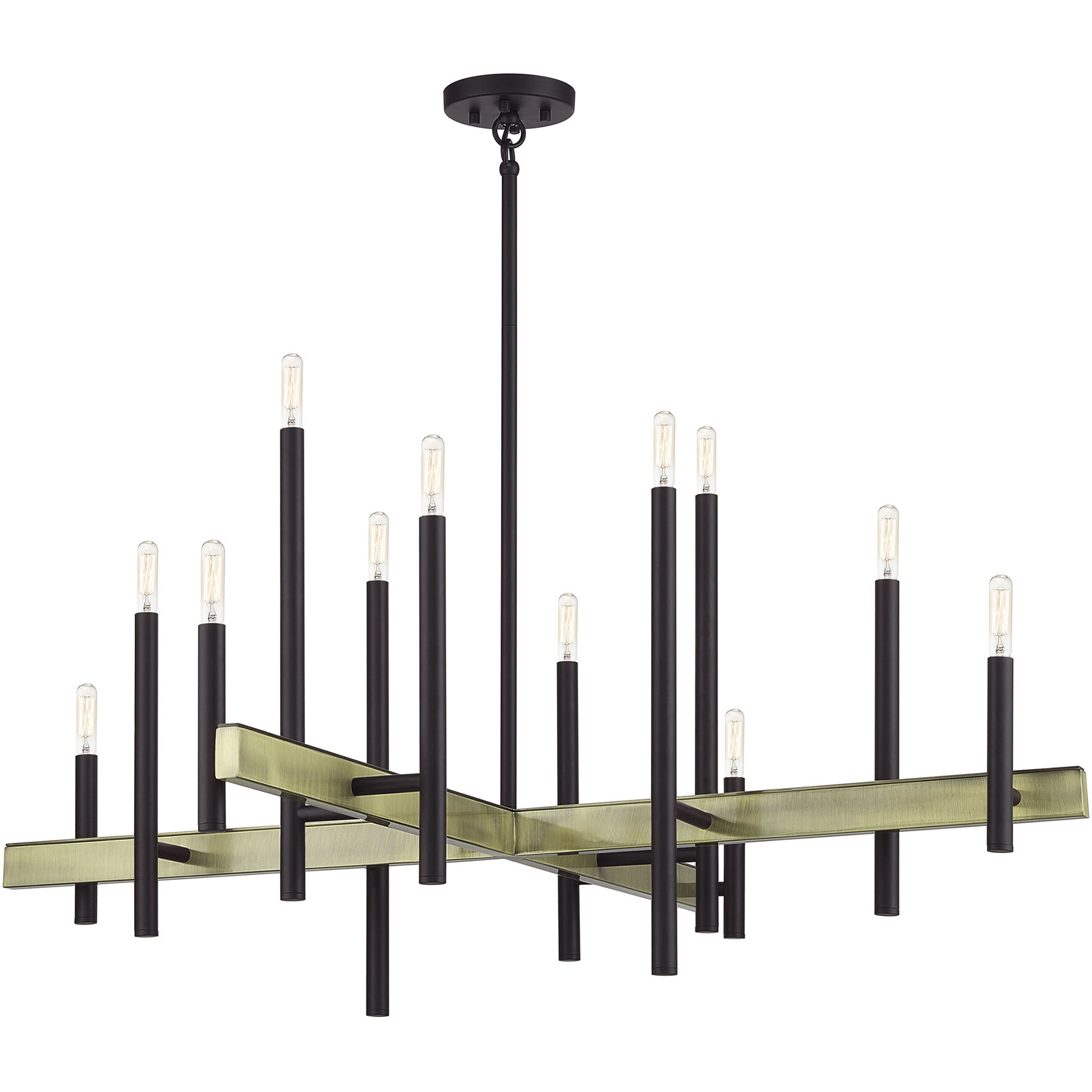 Denmark 12 Light 42 inch Bronze with Antique Brass Accents Foyer Chandelier Ceiling Light