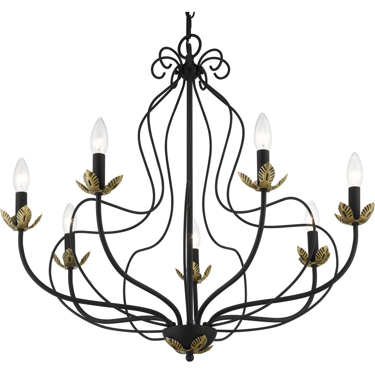 Katarina 7 Light 28 inch Black with Antique Brass Accents Chandelier Ceiling Light
