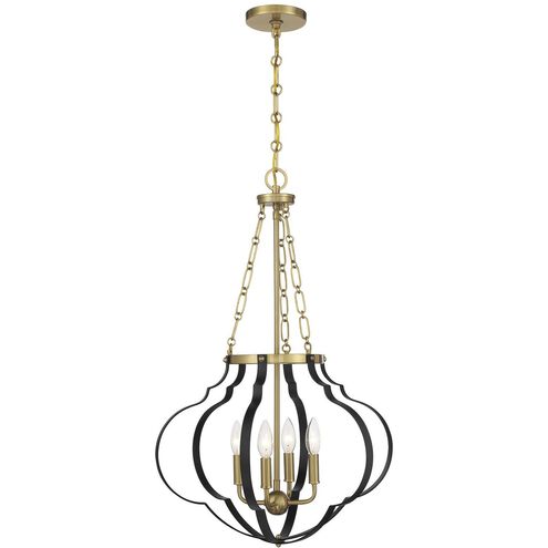 Mercer 4 Light 20 inch Matte Black and Warm Brass Pendant Ceiling Light in Matte Black with Warm Brass