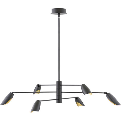 Bowery LED 50 inch Black with Banker Brass Indoor Chandelier Ceiling Light, Convertible to Semi-Flush