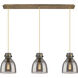 Newton Bell 3 Light 39.75 inch Brushed Brass Linear Pendant Ceiling Light in Light Smoke Glass