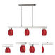 Players 3 Light 42 inch Brushed Nickel Billiard Ceiling Light in Red Glass