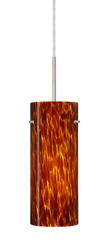 Stilo 1 Light Satin Nickel Pendant Ceiling Light in Amber Cloud Glass, Halogen