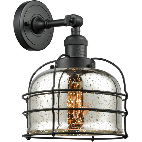 Franklin Restoration Large Bell Cage LED 9 inch Matte Black Sconce Wall Light in Silver Plated Mercury Glass, Franklin Restoration