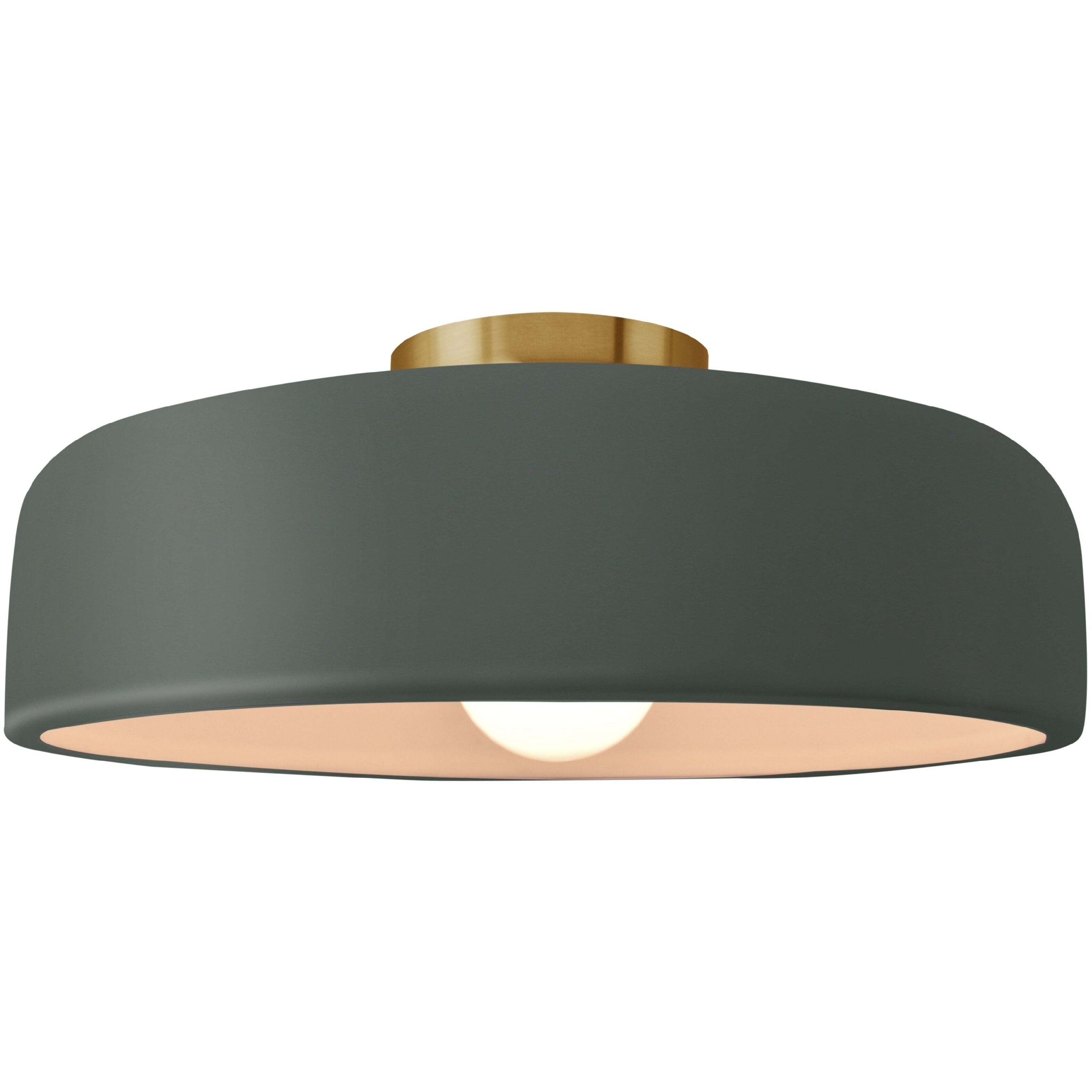 Radiance Collection - Spire LED 16 inch Pewter Green and Brushed Brass Semi-Flush Ceiling Light in Dedicated LED, 16W x 6.5H, Form+Finish+Function