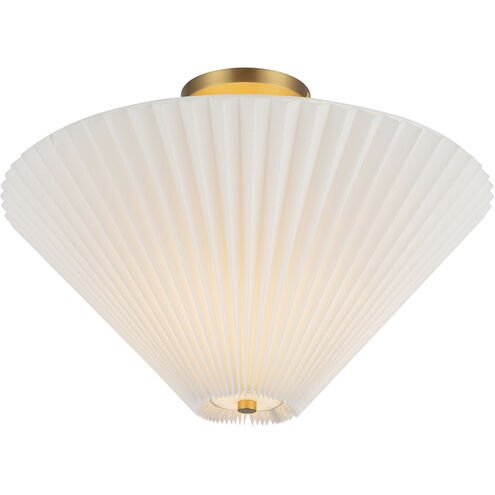 Alora Mood Bridgette 1 Light 16.38 inch Brushed Gold Semi-Flush Mount Ceiling Light in Brushed Gold and Folded White, Pleated Linen Shade
