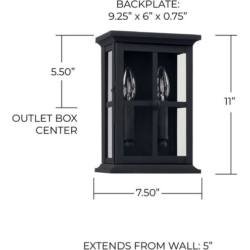 Mansell 2 Light 11 inch Black Outdoor Wall Lantern