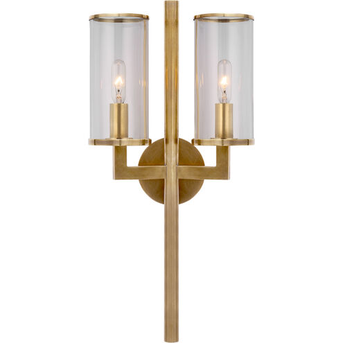 Kelly Wearstler Liaison 2 Light 9.5 inch Antique-Burnished Brass Double Sconce Wall Light in Clear Glass