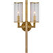 Kelly Wearstler Liaison 2 Light 9.5 inch Antique-Burnished Brass Double Sconce Wall Light in Clear Glass